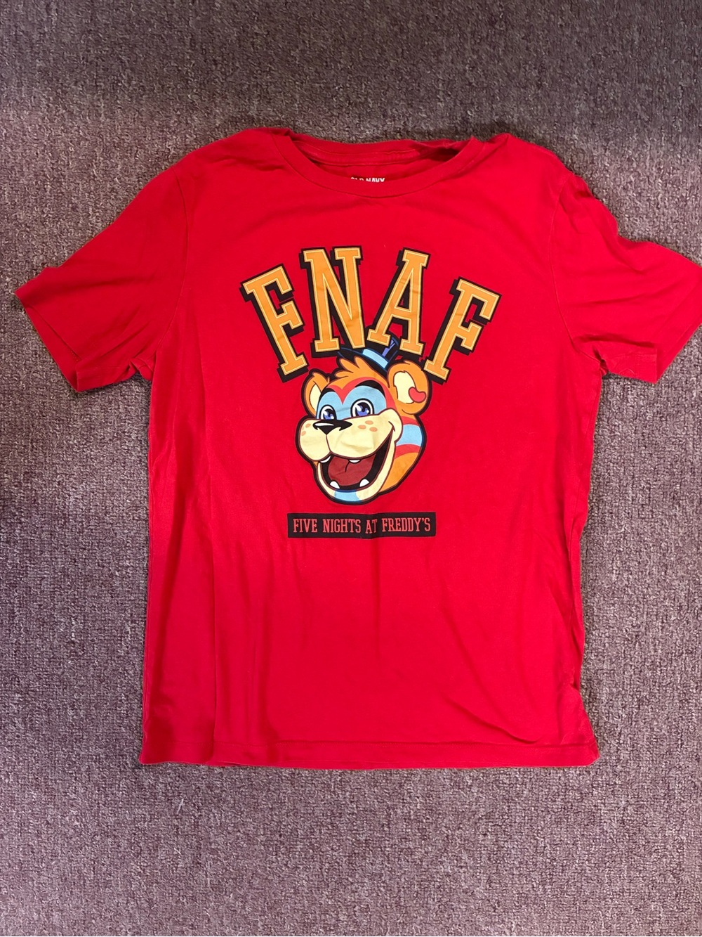 Old Navy Red FNAF Graphic Tee with Yellow Lettering